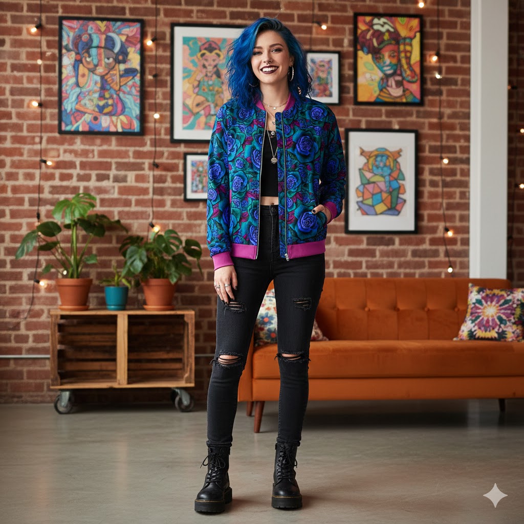 Blue roses Bomber Jacket