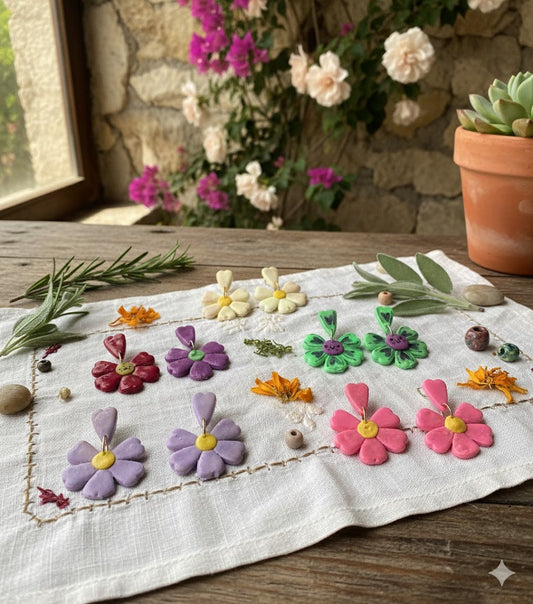 Handmade Daisy Polymer Clay Earrings - Stainless Steel Posts - Floral Boho Style