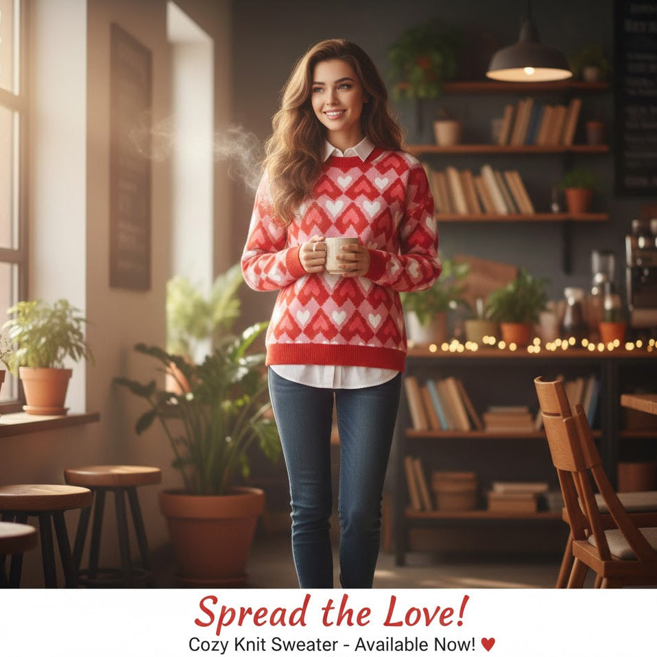 Sweetheart Geometric Knit Sweater – Pink &amp; Red